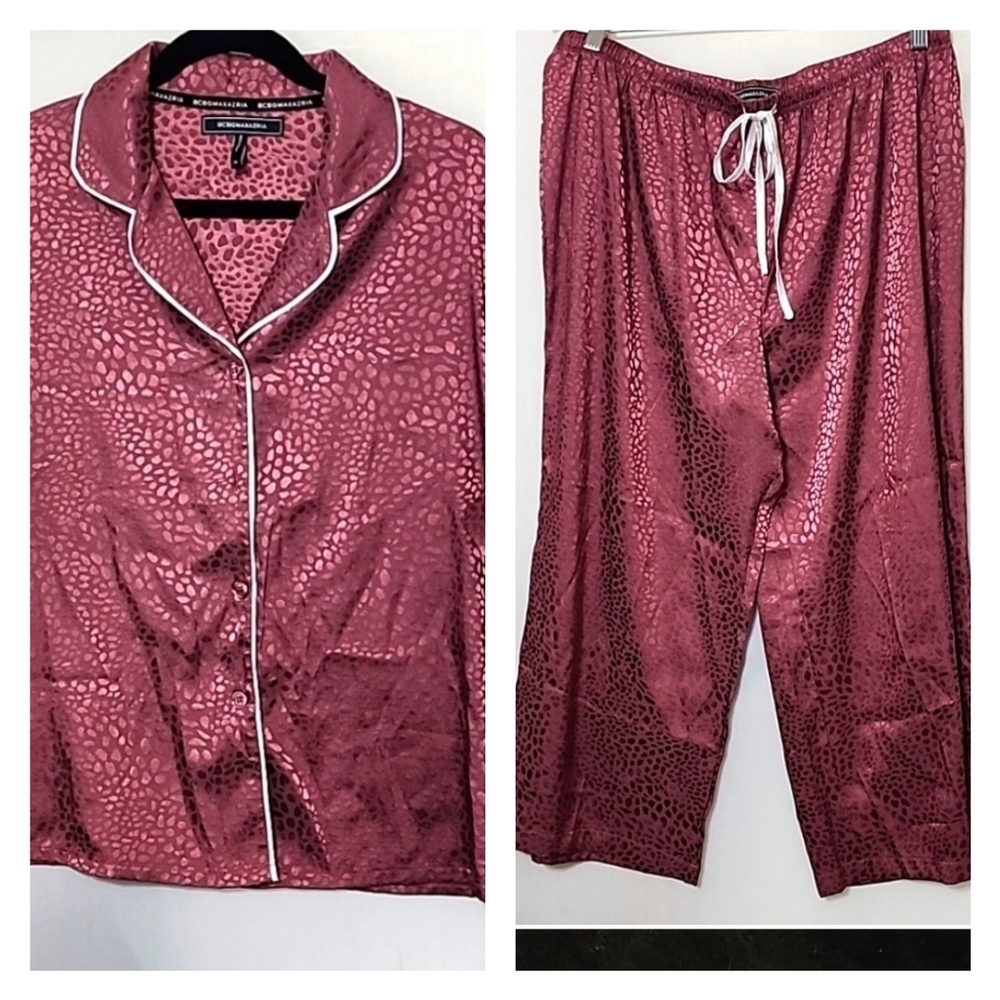 BCBGMAXAZRIA  Cranberry Silky Short Sleeve Pajama SET SZ-XL Luxury Sexy